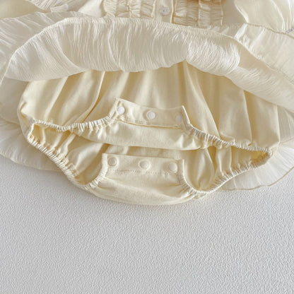 【BABY】韓国風パフスリーブチュールロンパースワンピSK103610