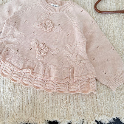 【BABY&KID-予約限定】手編みフラワーニットセーターSK102234