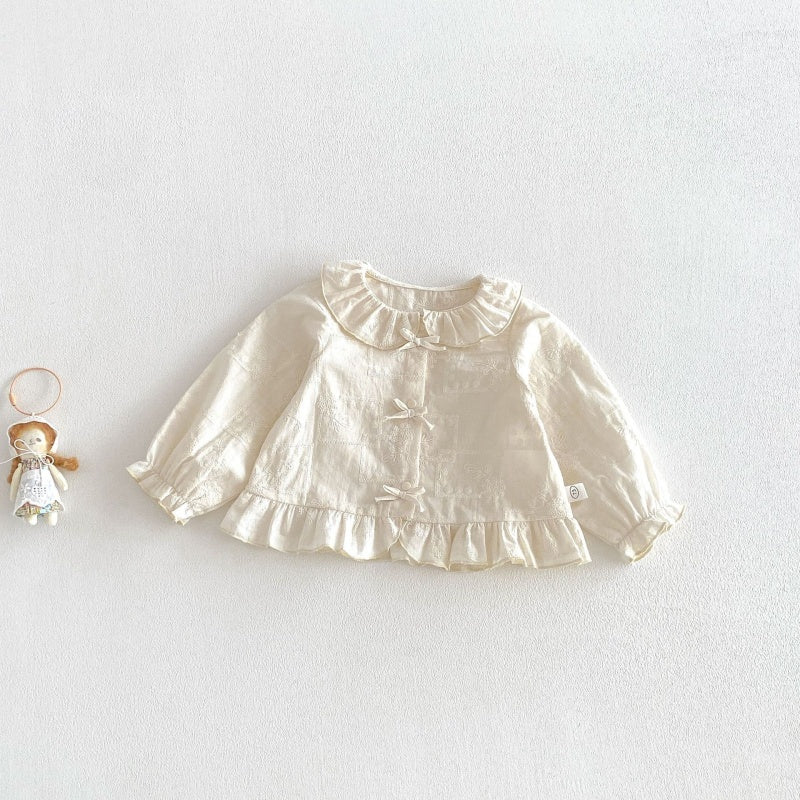 【BABY&KID】刺繍パフスリーブシャツ、刺繍ベスト、デニムパンツSK104122