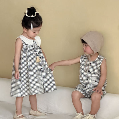 【BABY&KID】夏新作おしゃれチェック柄セットアップ、ワンピースSK104720