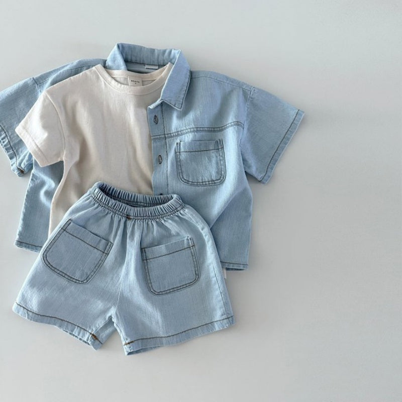 【BABY&KID】夏新作 デニムシャツセットアップSK080215