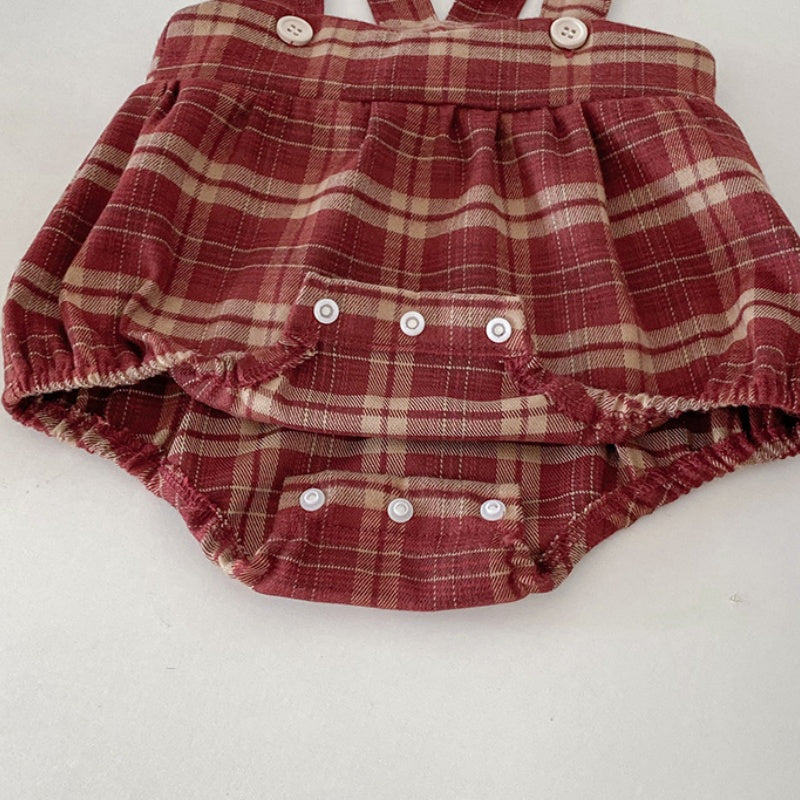 【BABY】チェックサロペットロンパース&蝶結びTシャツSK100424