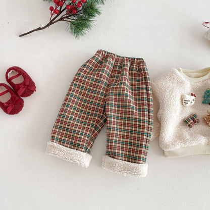 【BABY&KID】冬新作韓国風チェックあったかパンツSK103018