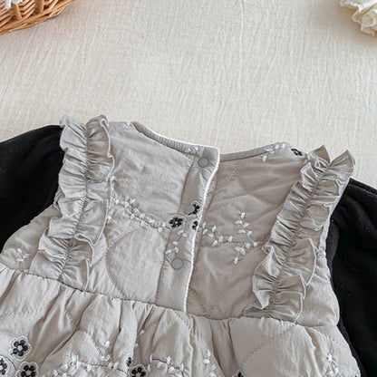 【BABY】冬新作小花柄蝶結びキルティングロンパースSK103102