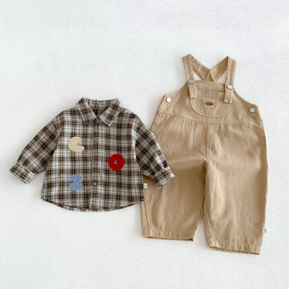 【BABY&KID】無地サロペット、ワッペンチェックシャツSK106613