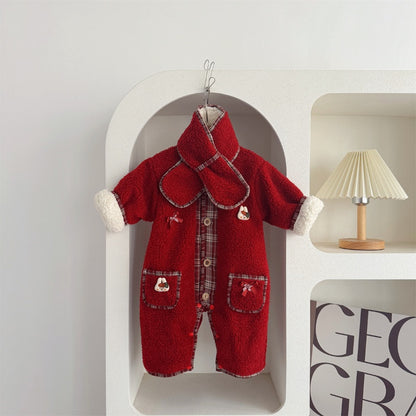 【BABY】冬新作うさぎ蝶結びあったかカバーオール&マフラーSK103222