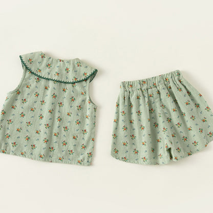 【BABY&KID】夏新作 小花柄グリーンセットアップSK092628