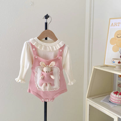 【BABY】うさぎニットサロペット＆無地ニットトップスSK101412