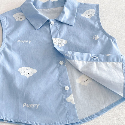 【BABY】夏新作いぬ刺繍ネクタイシャツ、デニムショートパンツSK104806