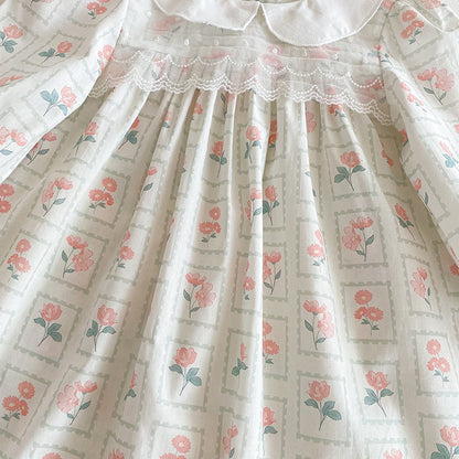【姉妹服】レース襟花柄ロンパース、ワンピースSK101141