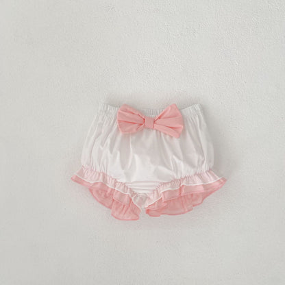 【BABY&KID】夏新作 バイカラーフリル袖トップス＆ショートパンツSK081525