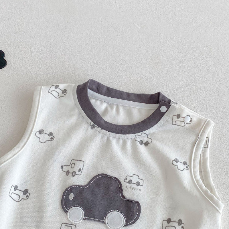 【BABY&KID】夏新作 車ロゴノースリーブ、チェックパンツSK080612