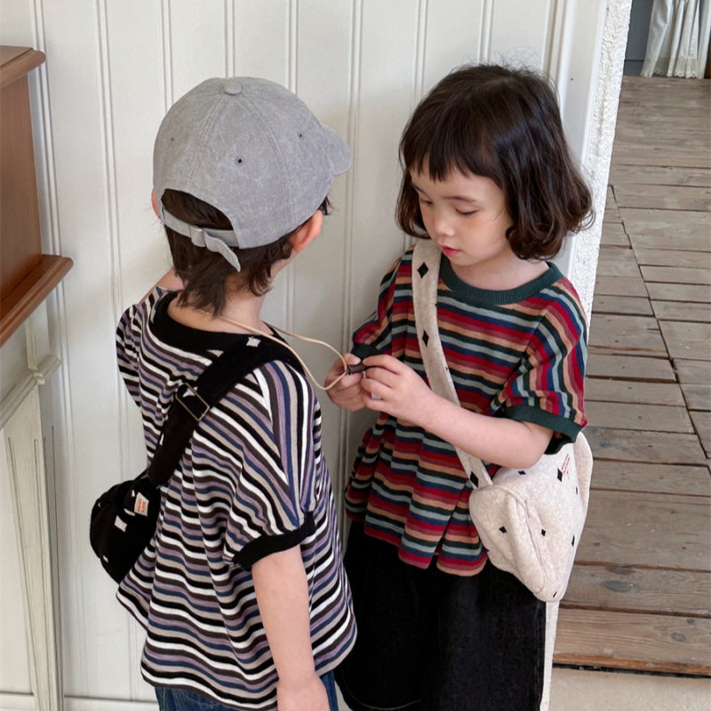 【BABY&KID】夏新作 カラフルボーダー半袖TシャツSK080505