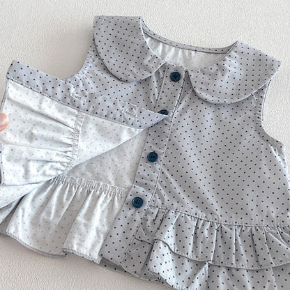 【BABY】夏新作ドットノースリーブシャツ、ブラックショートパンツSK104524