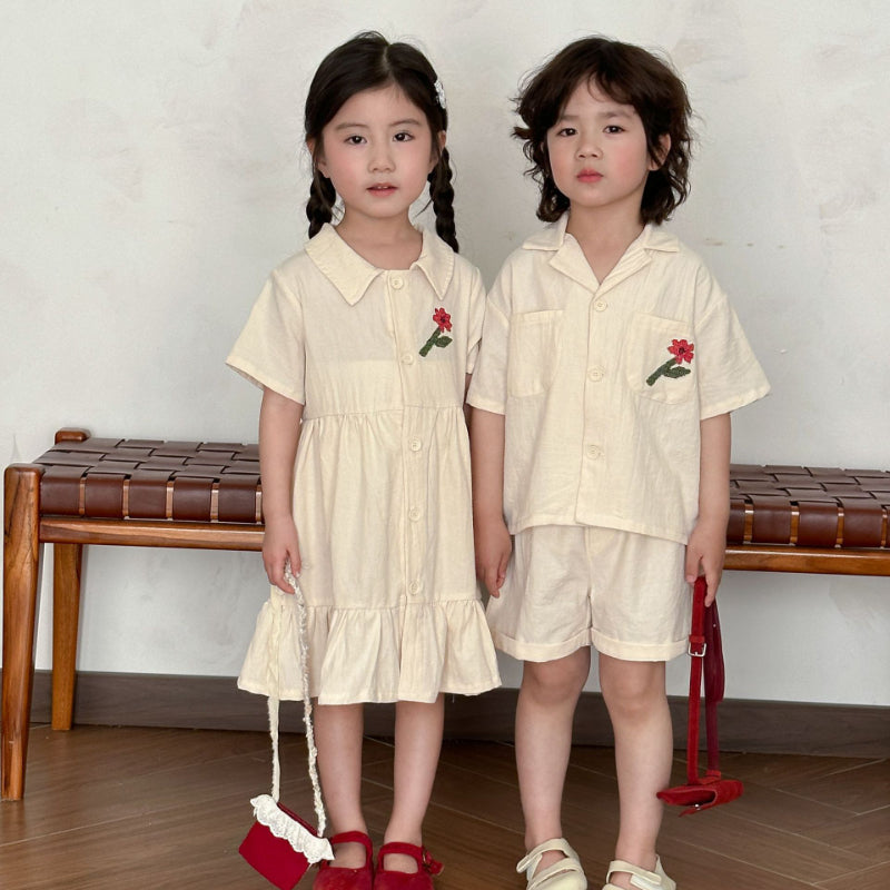 【BABY＆KID】夏新作 フラワー刺繍セットアップ、ワンピースSK063024