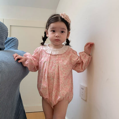 【BABY-予約限定】おしゃれラウンドカラー小花柄ロンパースSK101214