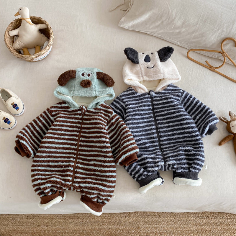 【BABY】ボーダー裏起毛フードカバーオールSK102912