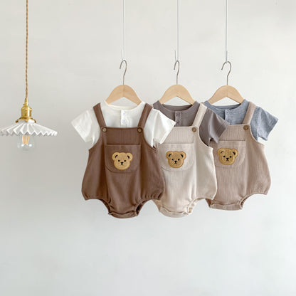 【BABY】夏新作 ワッフルベアロンパース 、半袖トップスSK080302