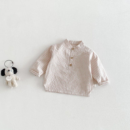 【BABY&KID】韓国風スタンドカラーチェックシャツSK104113