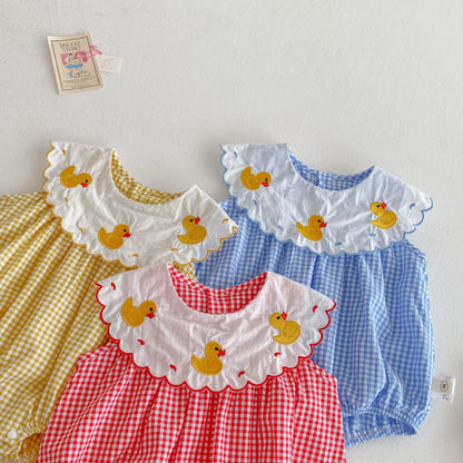 【BABY】夏新作 アヒルの子チェックロンパースSK072215