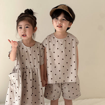 【BABY&KID】夏新作 ノースリーブドットセットアップ、ワンピースSK072109