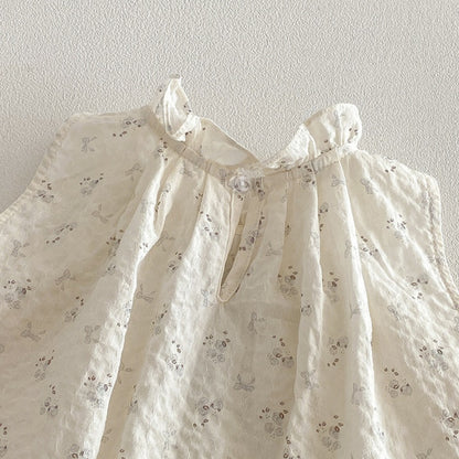 【BABY】夏新作小花柄ノースリーブトップス＆レース裾パンツSK104522