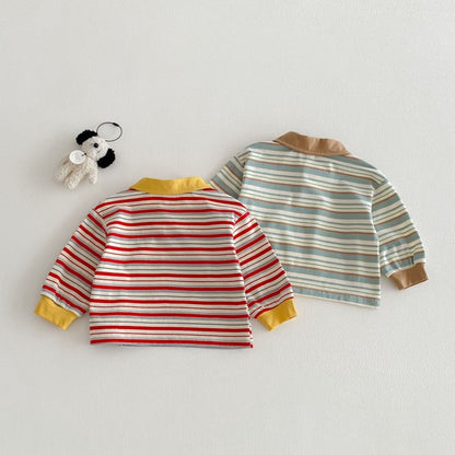 【BABY&KID】韓国風マルチボーダーPolo長袖TシャツSK104308