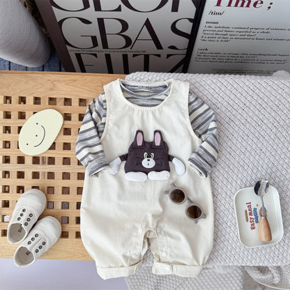 【BABY】カートゥーン柄サロペットカバーオール＆ボーダーロンTSK104303