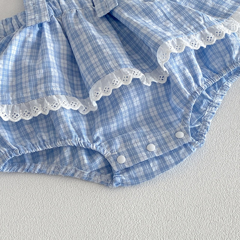 【BABY】夏新作格子柄サロペットロンパース＆リブTシャツSK104512