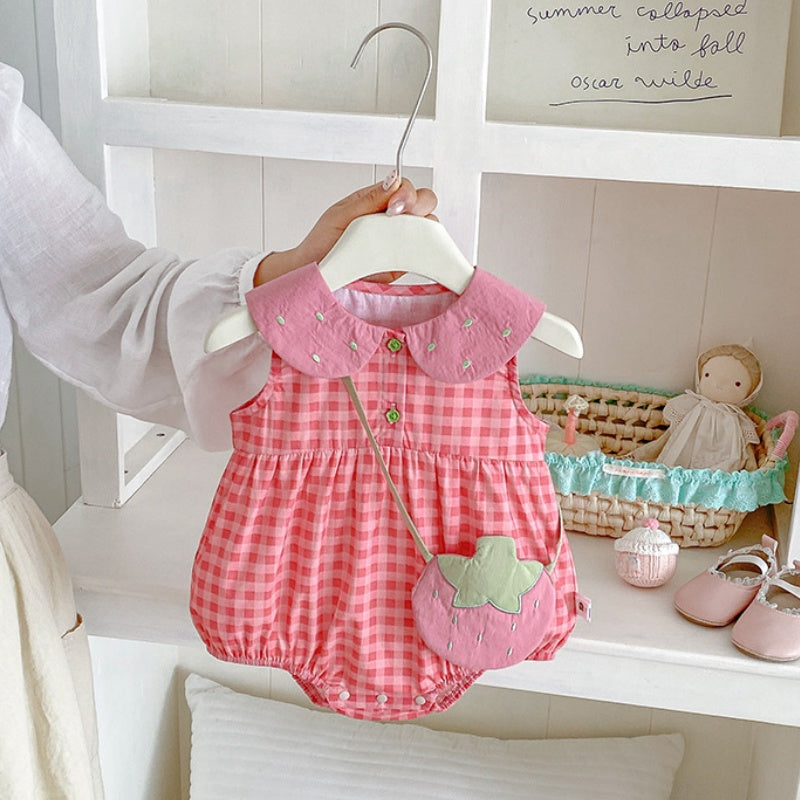 【BABY】夏新作コットンチェックロンパース、ワンピースSK105706