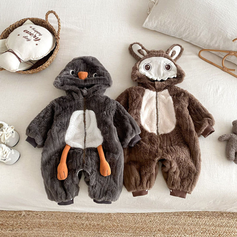 【BABY】うさぎファー風フード裏起毛カバーオールSK102917