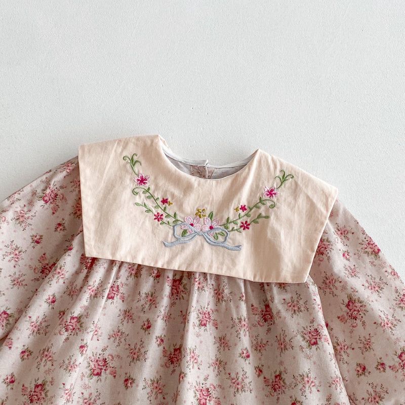 【BABY&KID】花柄刺繍スクエアネックワンピースSK011016