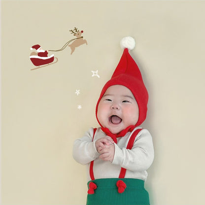 【BABY】クリスマス風ストレッチサロペット、帽子SK102818