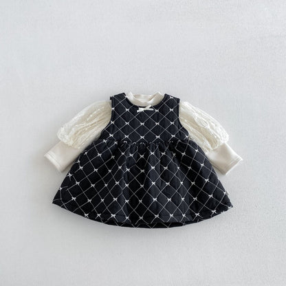 【BABY&KID】蝶結び刺繍ワンピース、パフスリーブトップスSK108113
