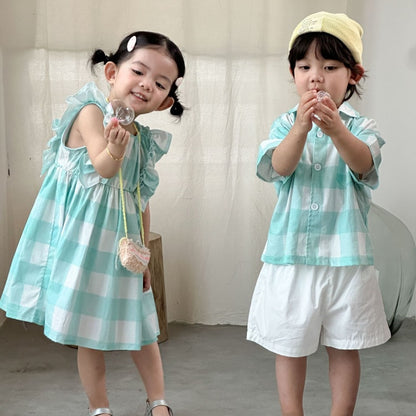 【BABY&KID】夏新作おしゃれチェックセットアップ、ワンピースSK104713