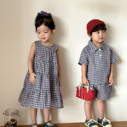 【BABY&KID】夏新作ネイビーチェックセットアップ、ワンピースSK104703