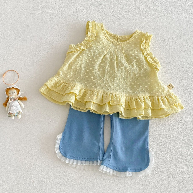 【BABY&KID】夏新作 無地ジャカードブラウス、デニムパンツSK105217