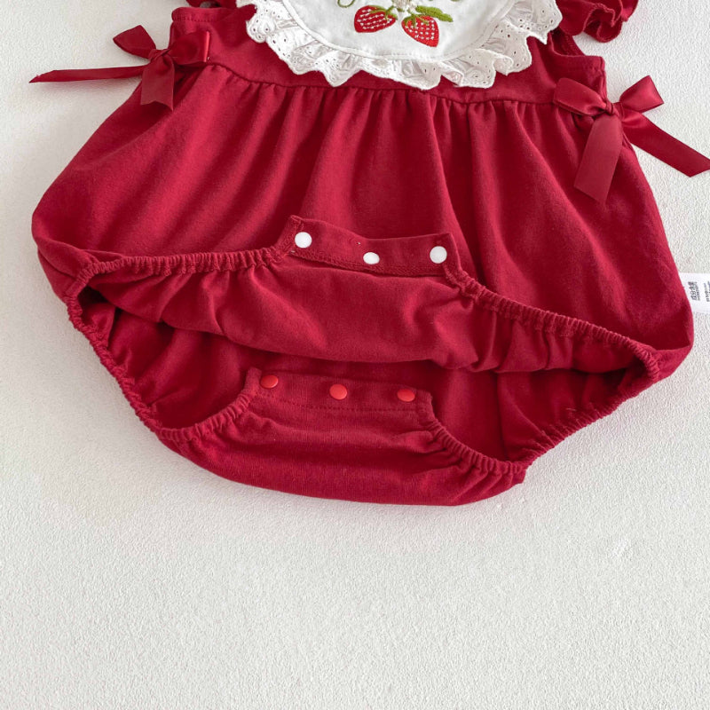 【BABY】夏新作 いちご刺繍ロンパースSK081507
