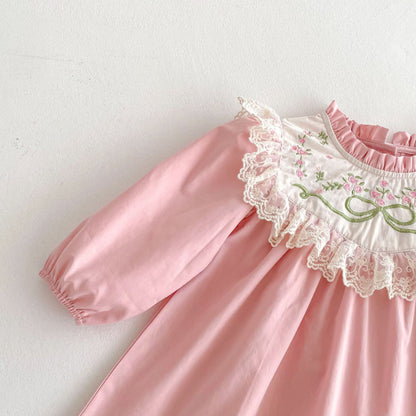 【BABY&KID】スタンドカラー花柄刺繍ワンピースSK011005