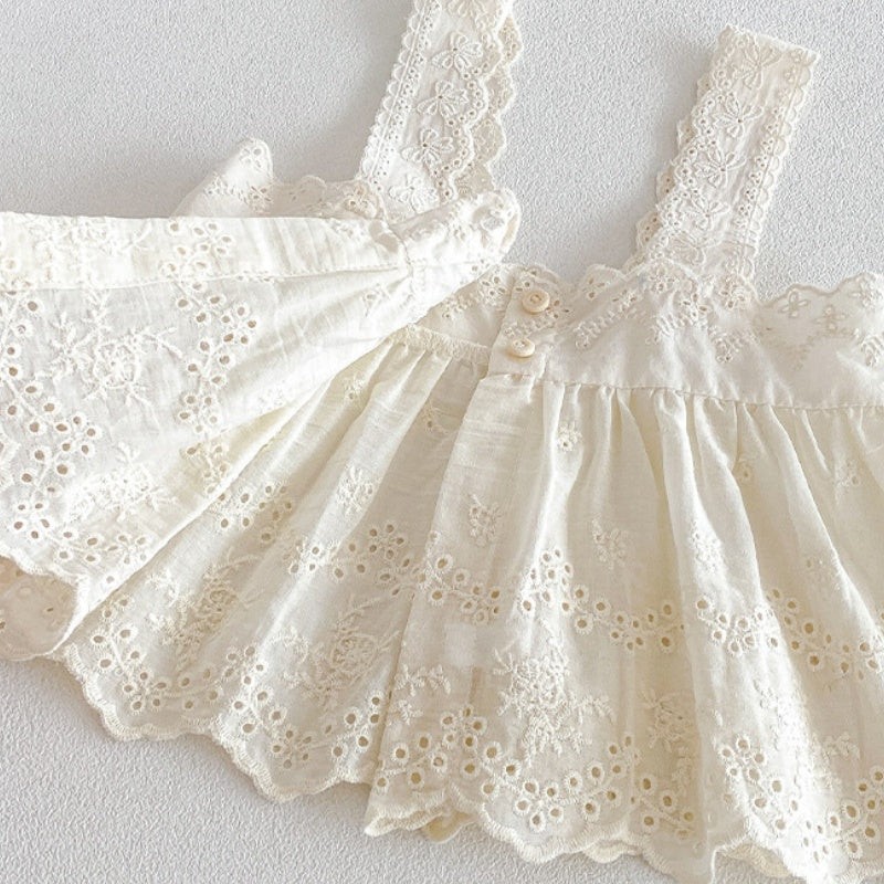 【BABY】夏新作レース小花ロンパース2点セットSK104820