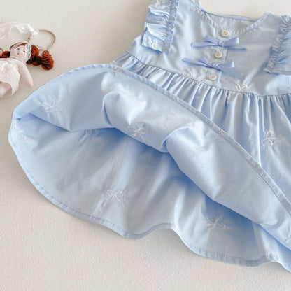【BABY&KID】夏新作 無地リボン刺繍ワンピースSK070501