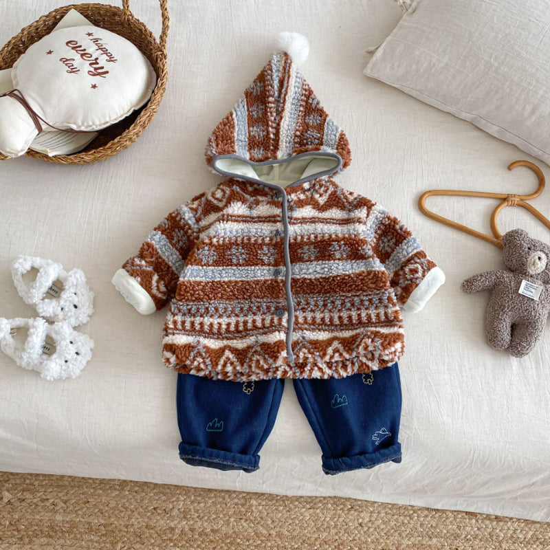 【BABY&KID】冬新作レトロ裏起毛ジャカードジャケットSK102902