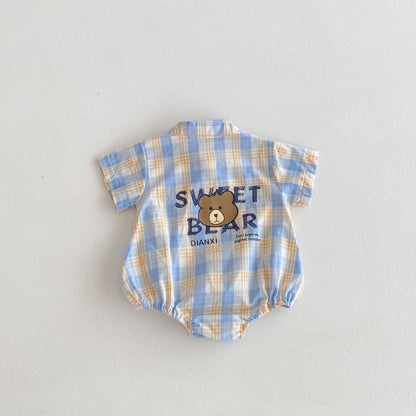 【BABY】夏新作 Sweet bearチェックロンパース、サロペットSK062910