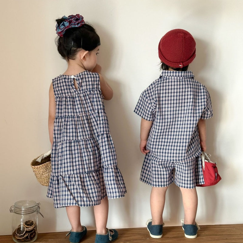 【BABY&KID】夏新作ネイビーチェックセットアップ、ワンピースSK104703