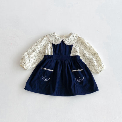 【BABY&KID】刺繍ベストワンピース/小花柄ブラウスSK011028