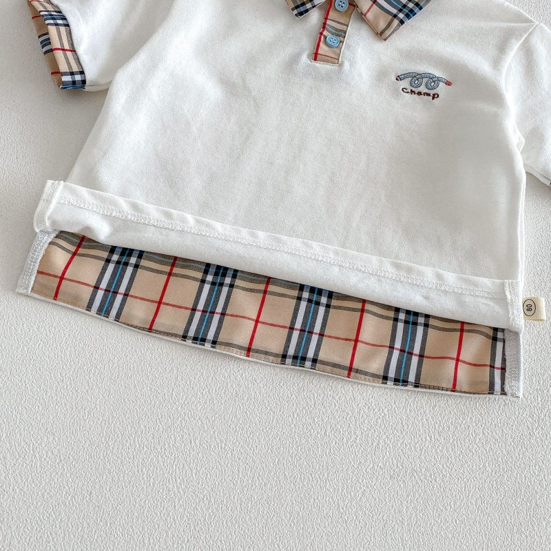 【BABY&KID】夏新作韓国風刺繍ロゴ半袖Tシャツ、チェックショートパンツSK105023