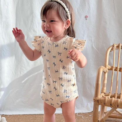 【BABY】夏新作 北欧風 フリル袖クルーネックロンパースSK091303