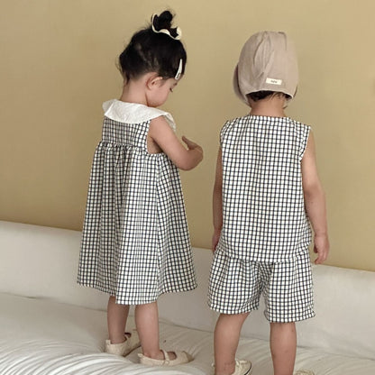 【BABY&KID】夏新作おしゃれチェック柄セットアップ、ワンピースSK104720