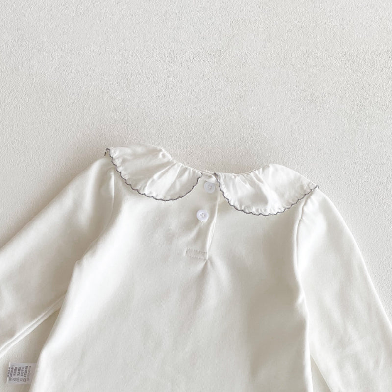 【BABY】リボンクルーネックロンパース、花刺繍カラーTシャツSK100741