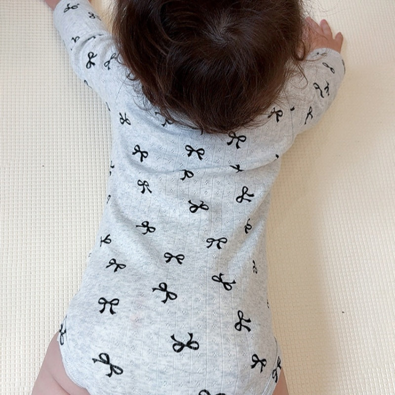 【BABY】北欧風蝶結びプリントロンパースSK101304